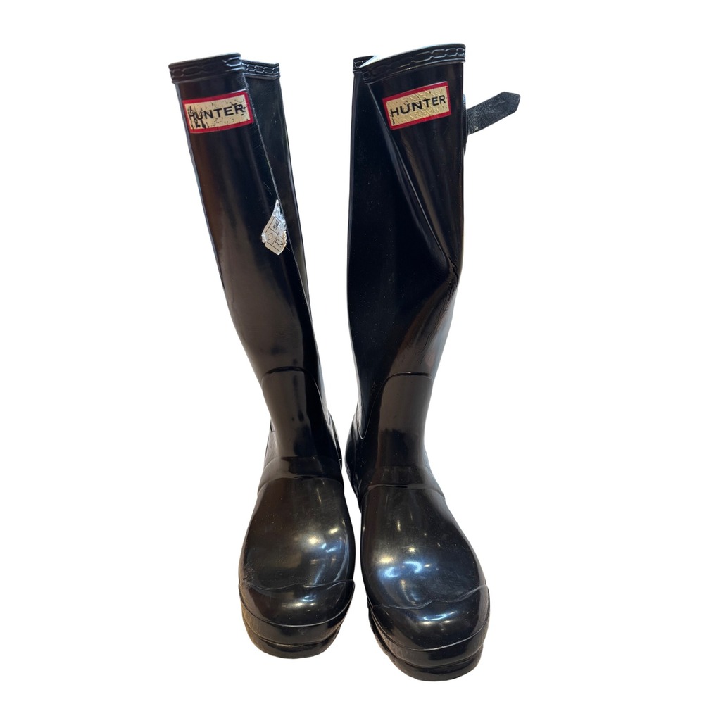 Hunter Original Tall Gloss Rain Boots Black Waterproof‎ WFT1000RGL Womens 7